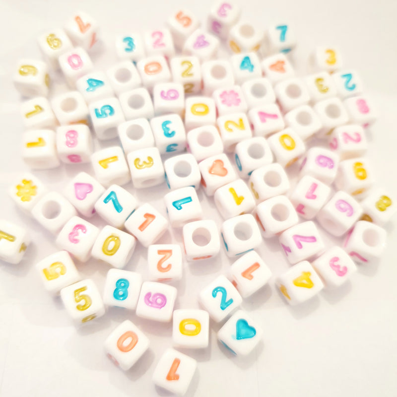 MajorCrafts 200pcs 7mm Cube Colourful Mixed Numbers Acrylic Beads with 4mm Hole Size