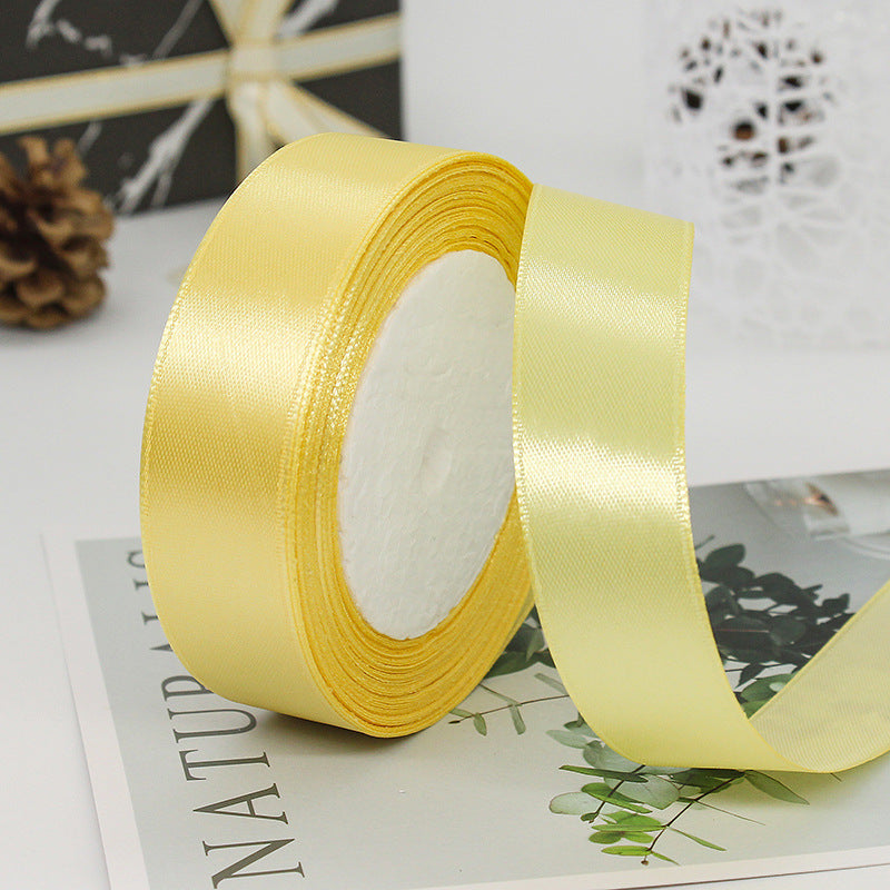 MajorCrafts 25mm 22metres Light Yellow Gold Single Sided Satin Fabric Ribbon Roll R87