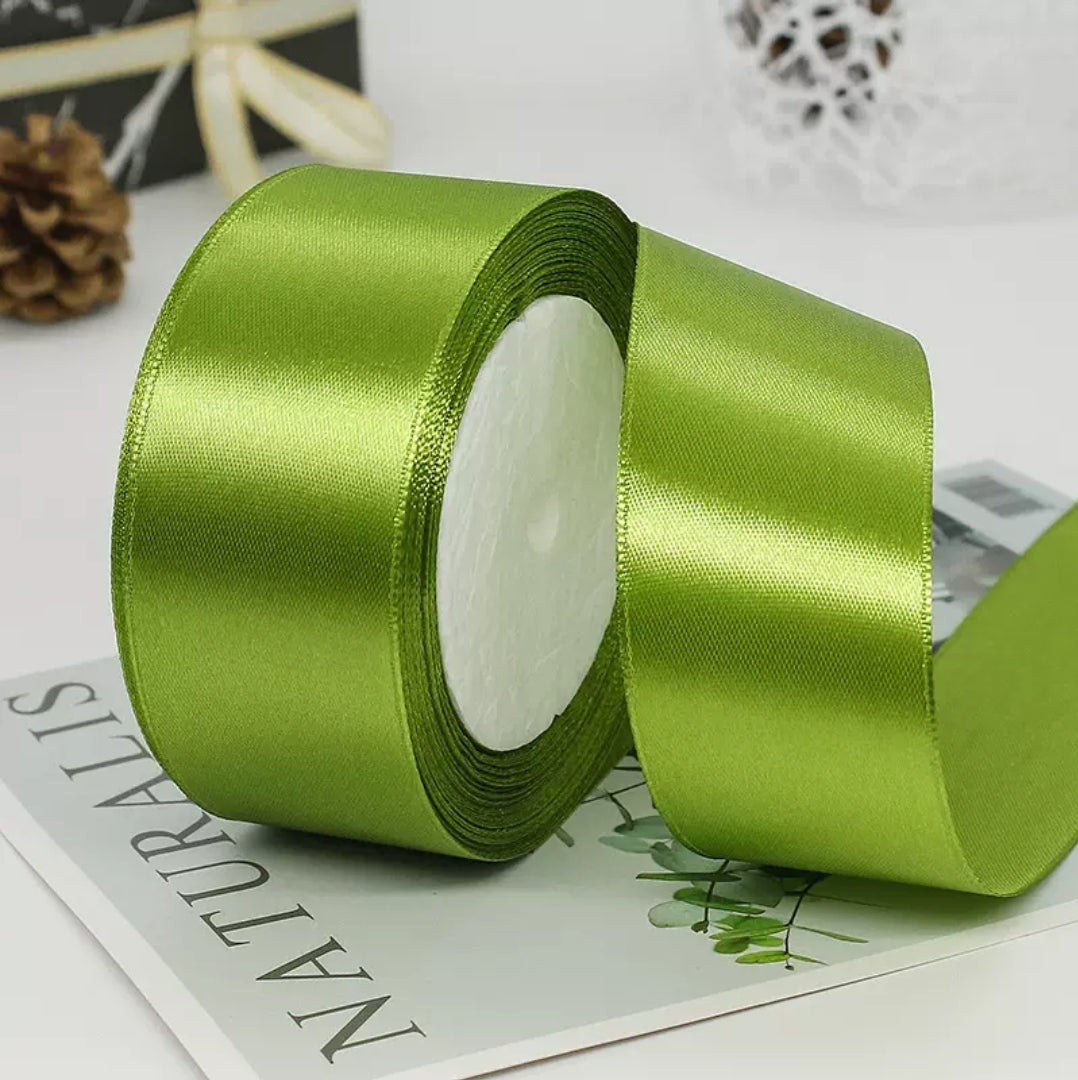 MajorCrafts 40mm 22metres Lime Green Single Sided Satin Fabric Ribbon Roll R95