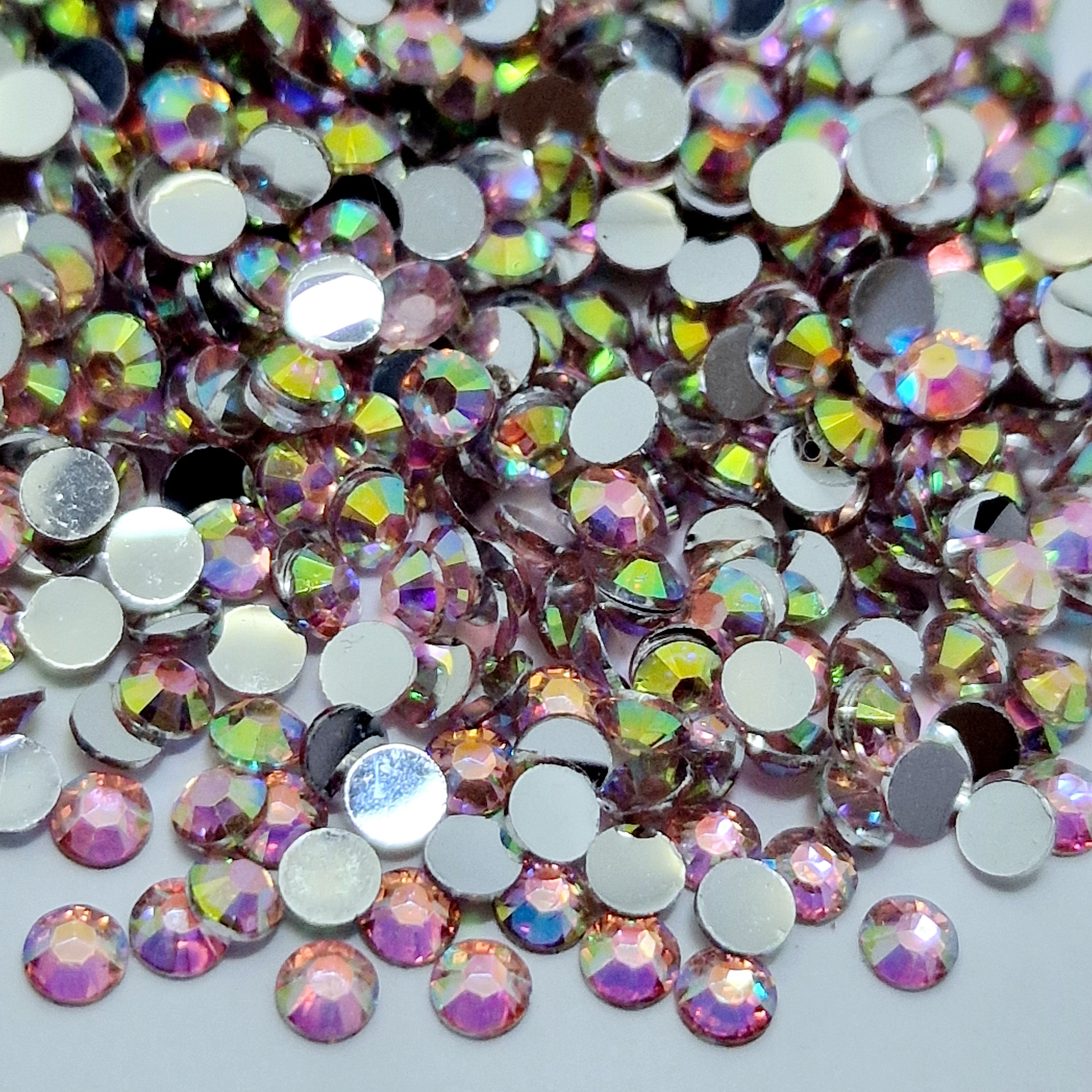MajorCrafts Crystal Light Pink AB Flat Back Round 14 Facets Resin Rhinestones AB04