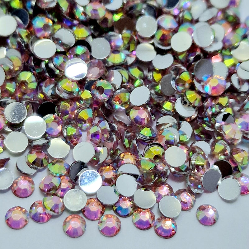 MajorCrafts Crystal Light Pink AB Flat Back Round 14 Facets Resin Rhinestones AB04