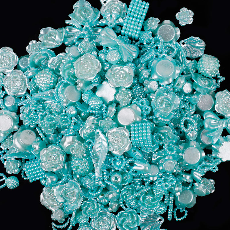 MajorCrafts 50g Aqua Blue Mixed Shapes Resin Pearl Embellishments
