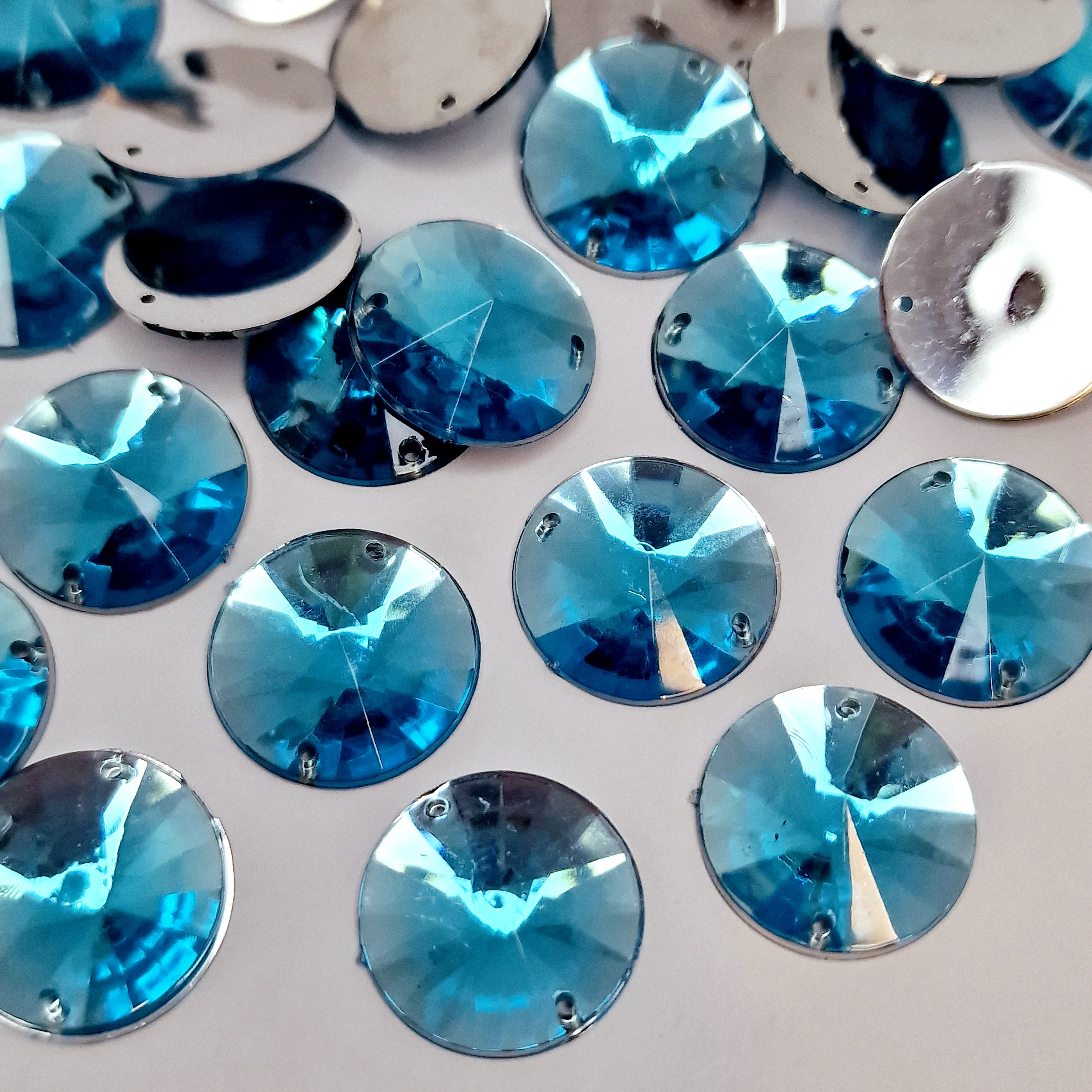 MajorCrafts 60pcs 16mm Aqua Blue Round Acrylic Pointed Rivoli Sewing Rhinestones