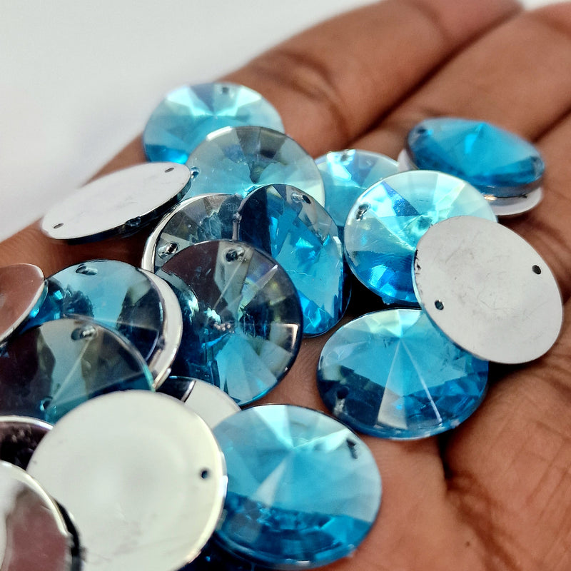 MajorCrafts 60pcs 16mm Aqua Blue Round Acrylic Pointed Rivoli Sewing Rhinestones