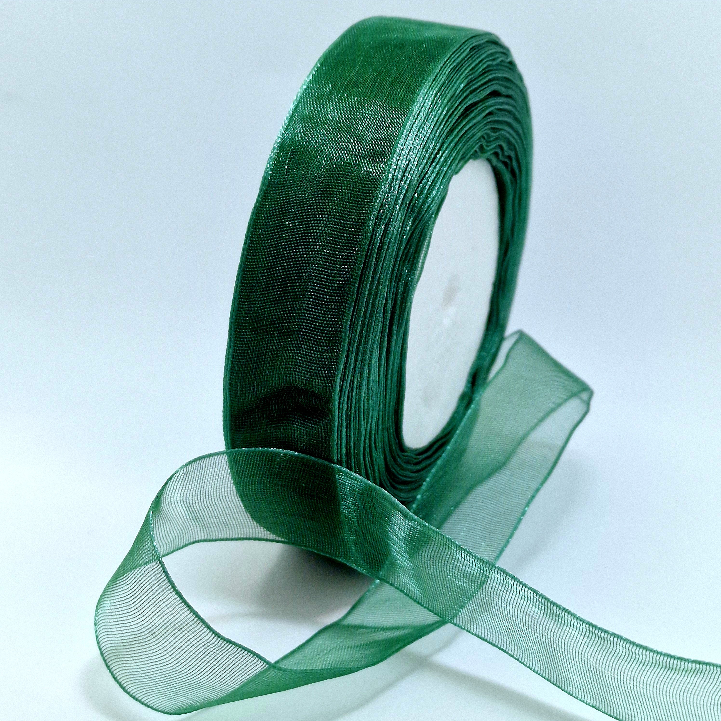 MajorCrafts 20mm 45metres Dark Green Sheer Organza Fabric Ribbon Roll BK11