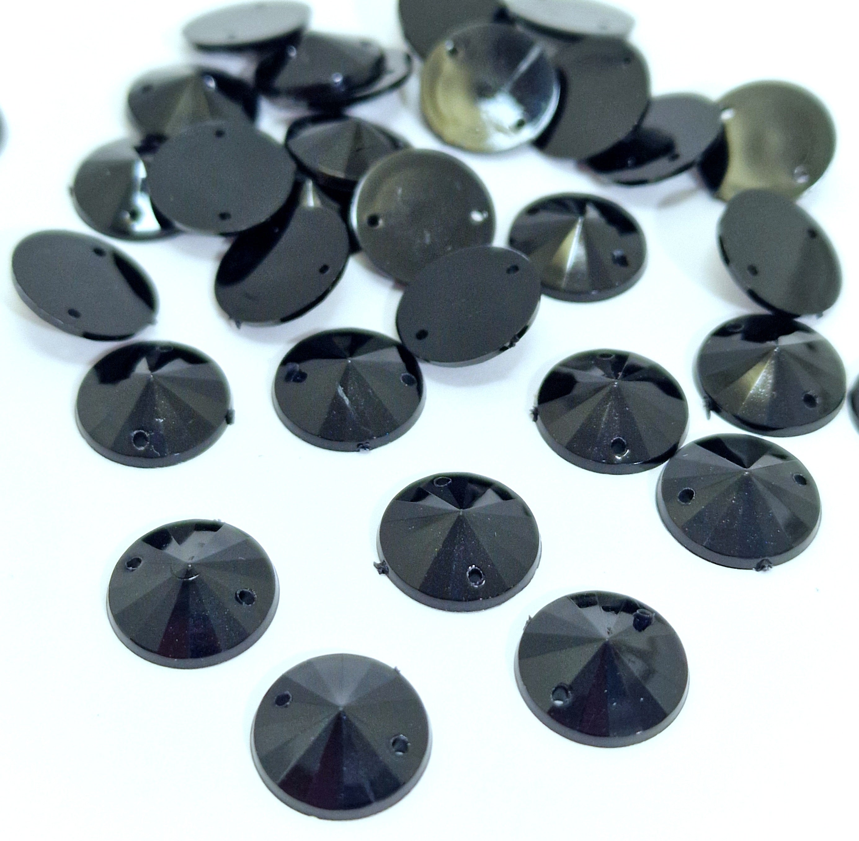 MajorCrafts 80pcs 12mm Jet Black Round Acrylic Pointed Sewing Rhinestones