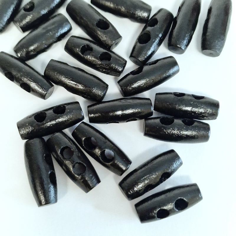 MajorCrafts 40pcs 20mm Black 2 Holes Sewing Oval Toggle Wood Buttons