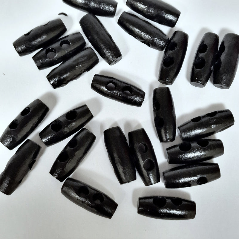 MajorCrafts 40pcs 20mm Black 2 Holes Sewing Oval Toggle Wood Buttons