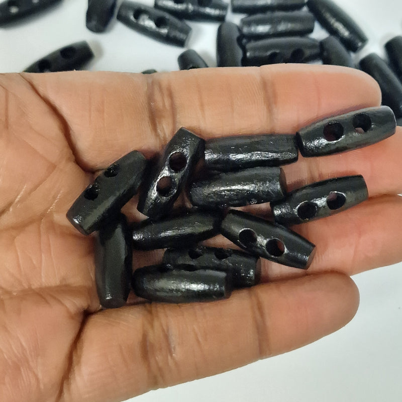 MajorCrafts 40pcs 20mm Black 2 Holes Sewing Oval Toggle Wood Buttons
