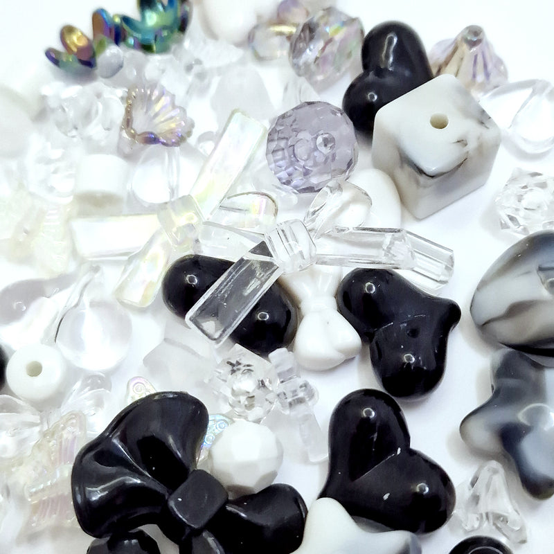MajorCrafts 50g Black & White Theme Mixed Shapes & Sizes Acrylic Beads