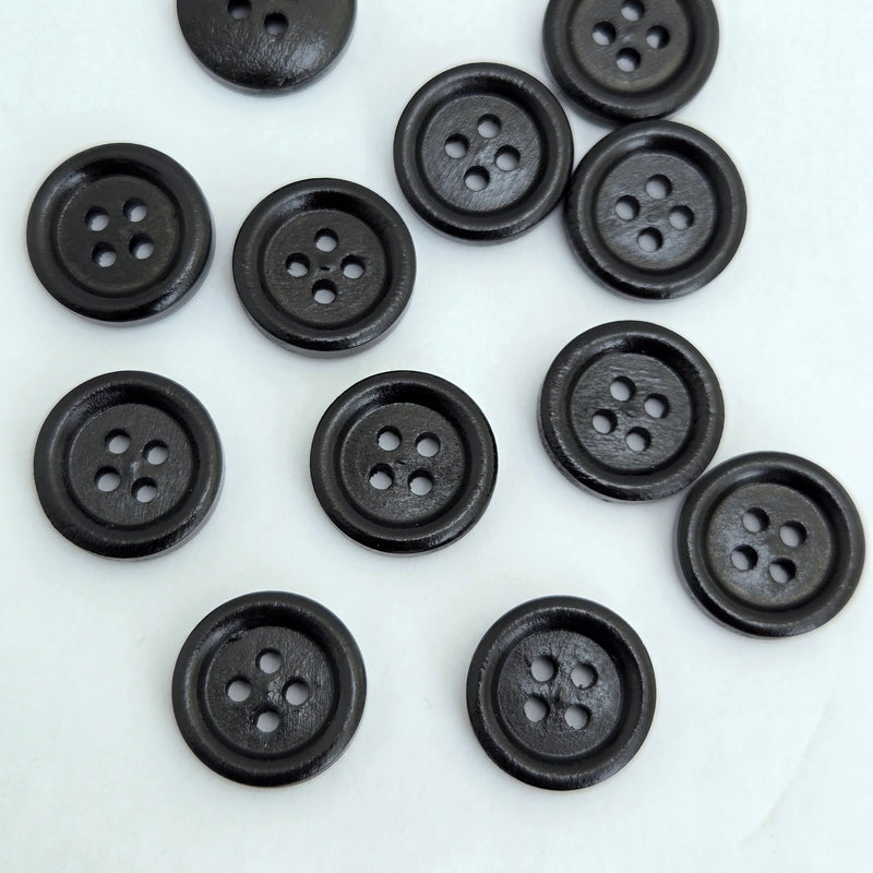 MajorCrafts 44pcs 15mm Black Round 4 Holes Wood Sewing Buttons