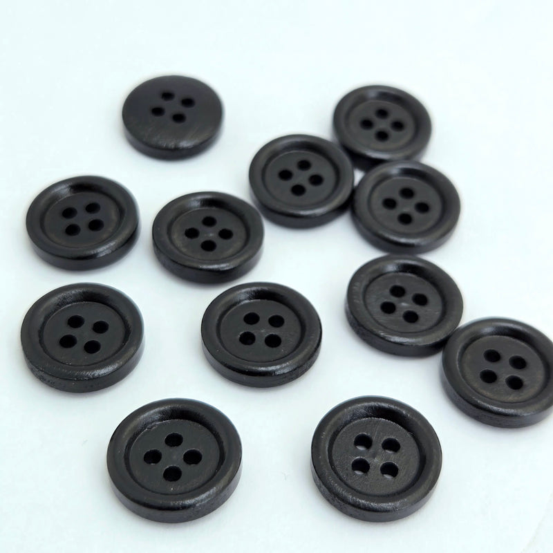 MajorCrafts 44pcs 15mm Black Round 4 Holes Wood Sewing Buttons