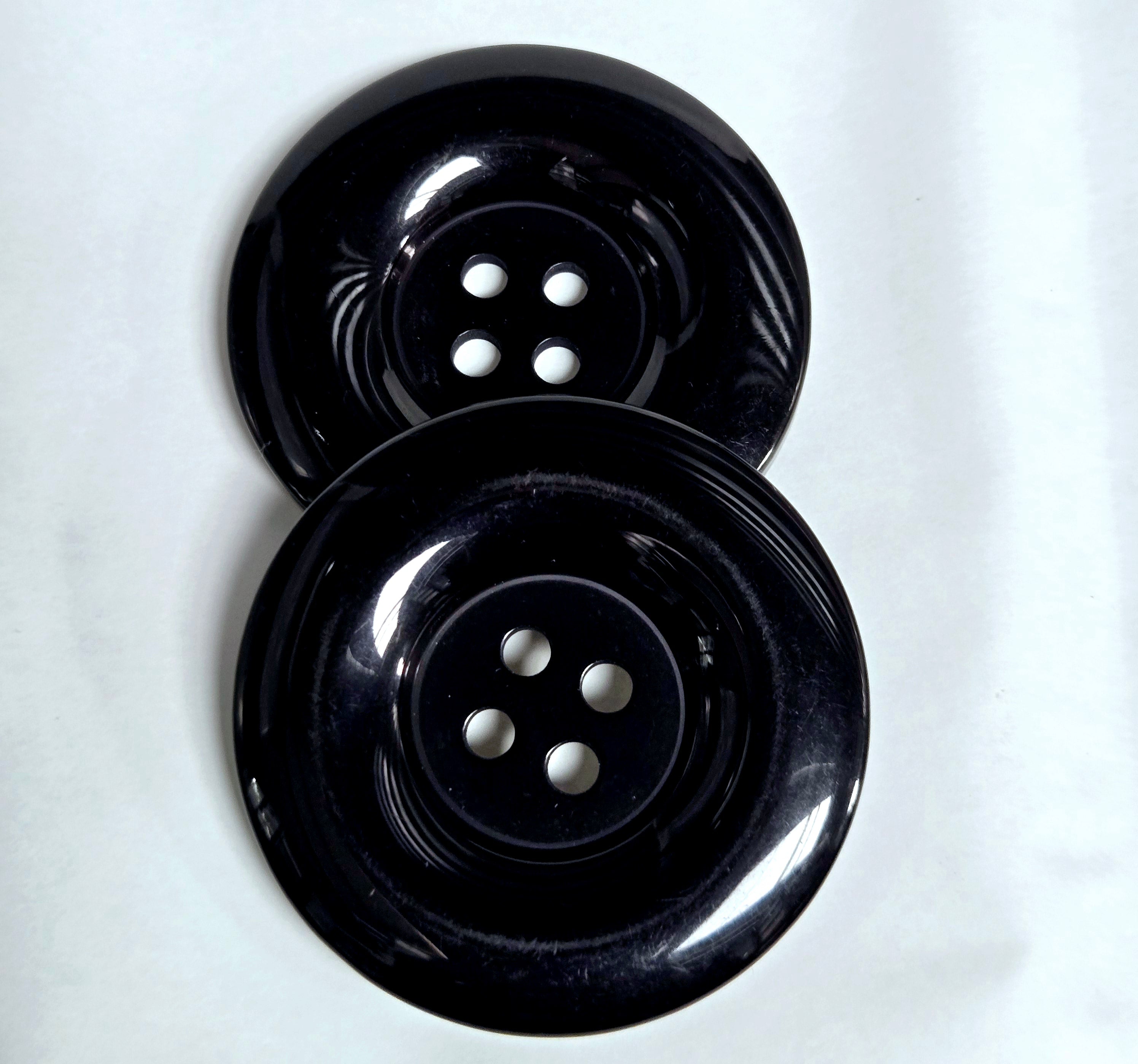 MajorCrafts 4pcs 50mm Black 4 Holes Round Large Resin Sewing Buttons (wide edge)
