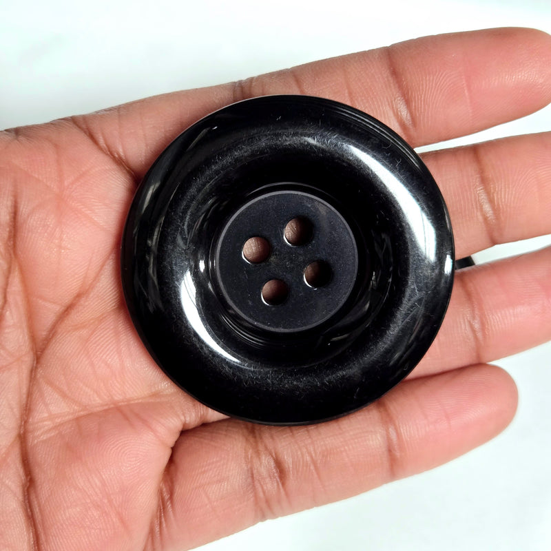 MajorCrafts 4pcs 50mm Black 4 Holes Round Large Resin Sewing Buttons (wide edge)