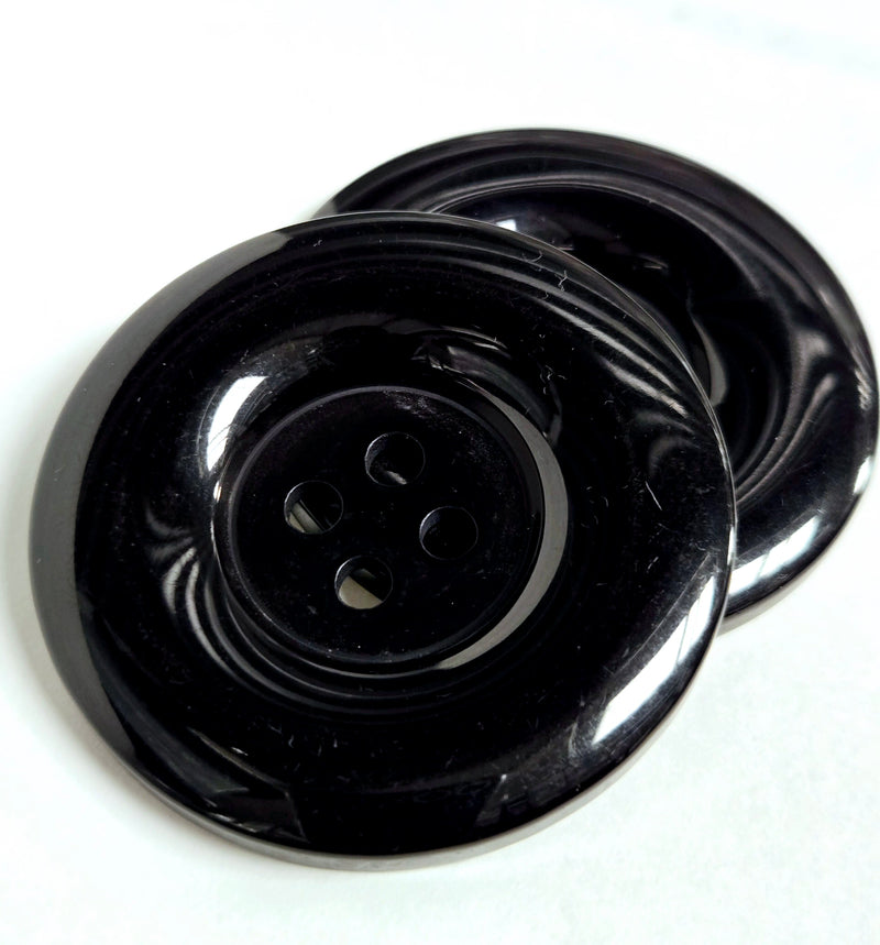 MajorCrafts 4pcs 44mm Black 4 Holes Round Large Resin Sewing Buttons (wide edge)