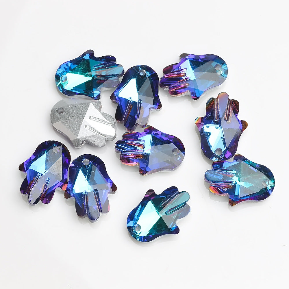 MajorCrafts 8pcs 18mm Blue  Palm Hand Shape Glass Pendant Charm Beads