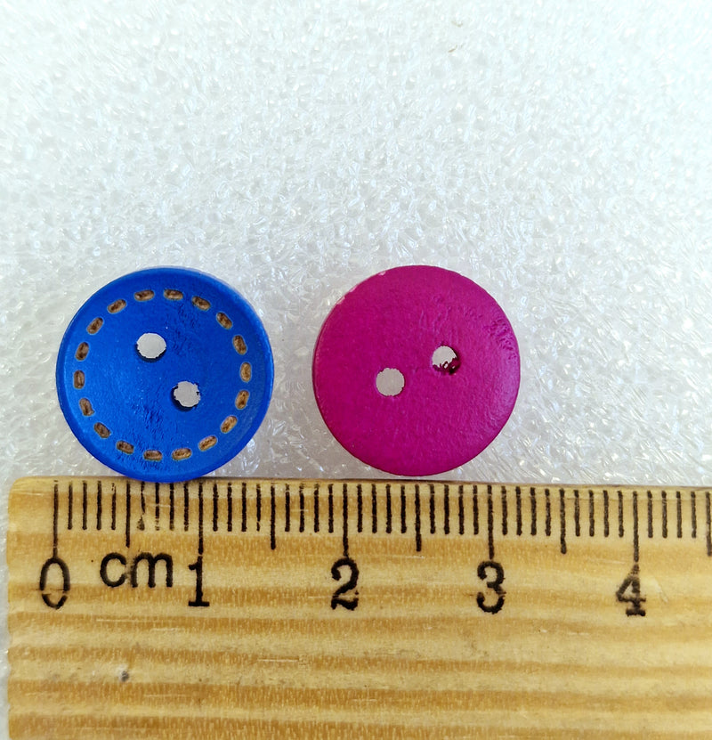 MajorCrafts 44pcs 15mm Bright Mixed Colours Stitch Pattern Round 2 Holes Wooden Sewing Buttons