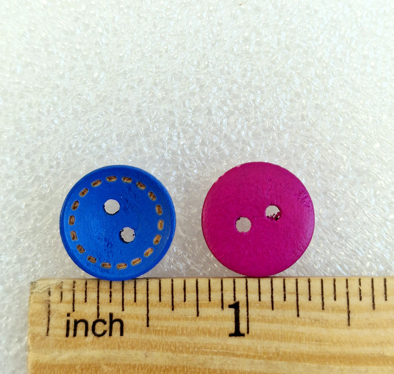MajorCrafts 44pcs 15mm Bright Mixed Colours Stitch Pattern Round 2 Holes Wooden Sewing Buttons