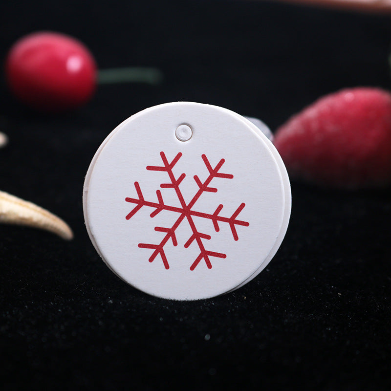 MajorCrafts 100pcs White & Red 3.5cm Snowflake Print Round Christmas Gift Tags