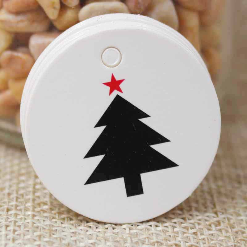 MajorCrafts 100pcs White & Black 3.5cm Christmas Tree Print Round Gift Tags