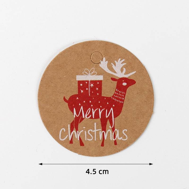 MajorCrafts 50pcs Kraft Brown & Red 4.5cm Reindeer Print Round Christmas Gift Tags