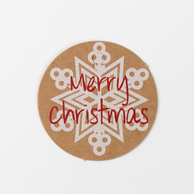 MajorCrafts 50pcs Kraft Brown & White 4.5cm Snowflake Print Round Christmas Gift Tags