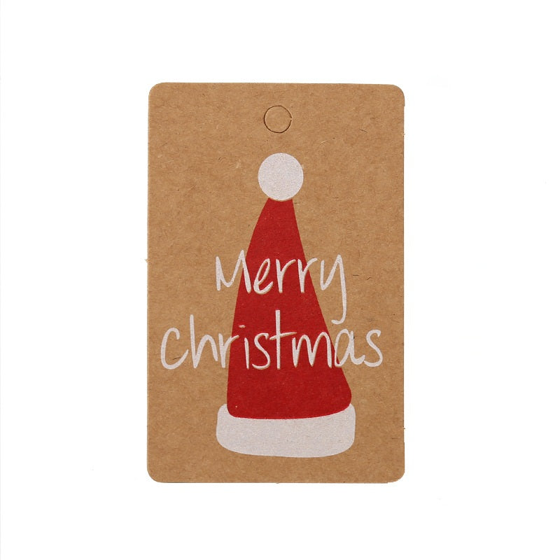 MajorCrafts 50pcs Kraft Brown & Red 7x4.5cm Merry Christmas Hat Print Gift Tags