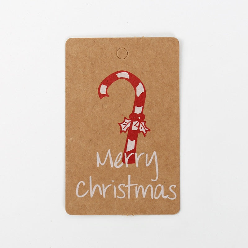 MajorCrafts 50pcs Kraft Brown & Red 7x4.5cm Merry Christmas Candy cane Print Gift Tags