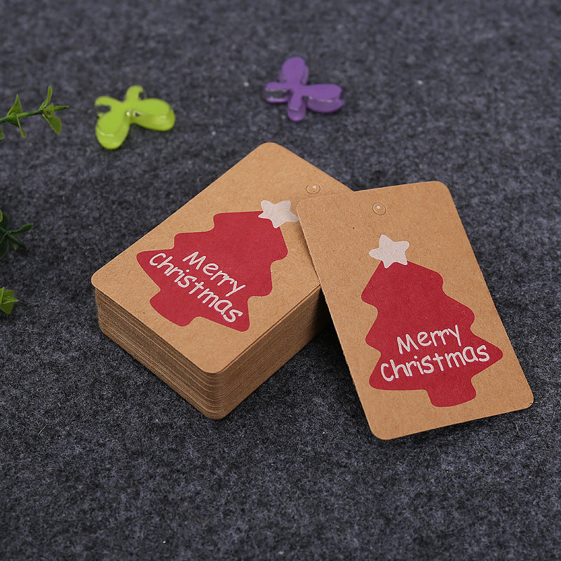 MajorCrafts 50pcs Kraft Brown & Red 7x4.5cm Merry Christmas Box Print Gift Tags