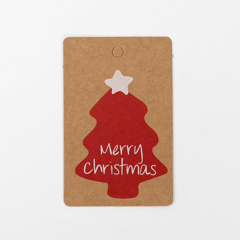 MajorCrafts 50pcs Kraft Brown & Red 7x4.5cm Merry Christmas Tree Print Gift Tags