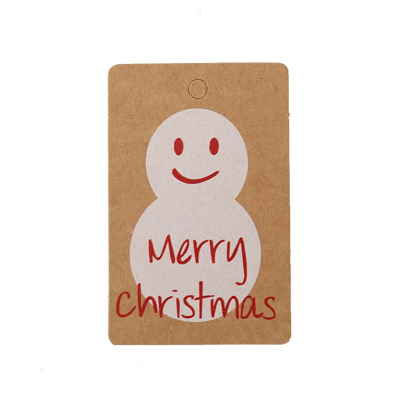 MajorCrafts 50pcs Kraft Brown & Red 7x4.5cm Merry Christmas Snowman Print Gift Tags