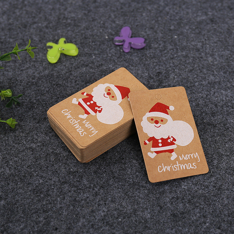 MajorCrafts 50pcs Kraft Brown & Red 7x4.5cm Merry Christmas Santa Print Gift Tags