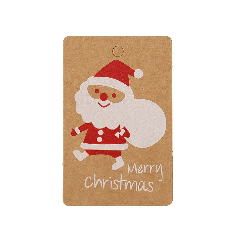 MajorCrafts 50pcs Kraft Brown & Red 7x4.5cm Merry Christmas Santa Print Gift Tags