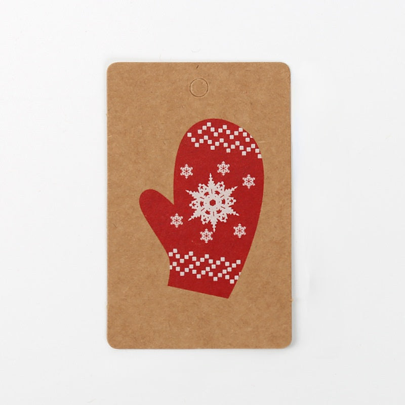 MajorCrafts 50pcs Kraft Brown & Red 7x4.5cm Christmas Glove Print Gift Tags