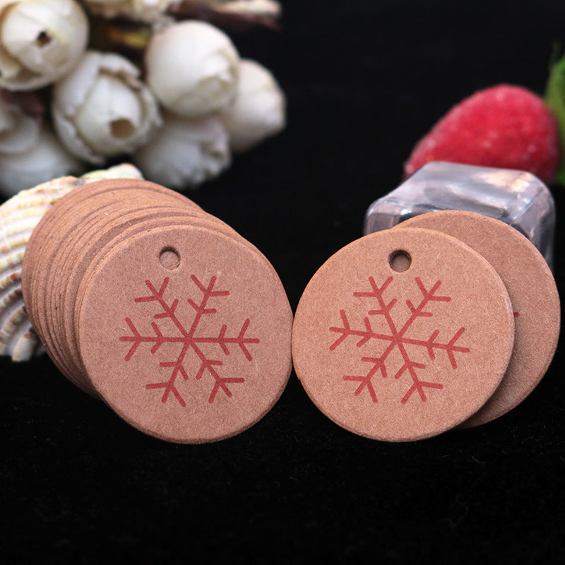 MajorCrafts 100pcs Kraft Brown & Red 3.5cm Snowflake Print Round Christmas Gift Tags