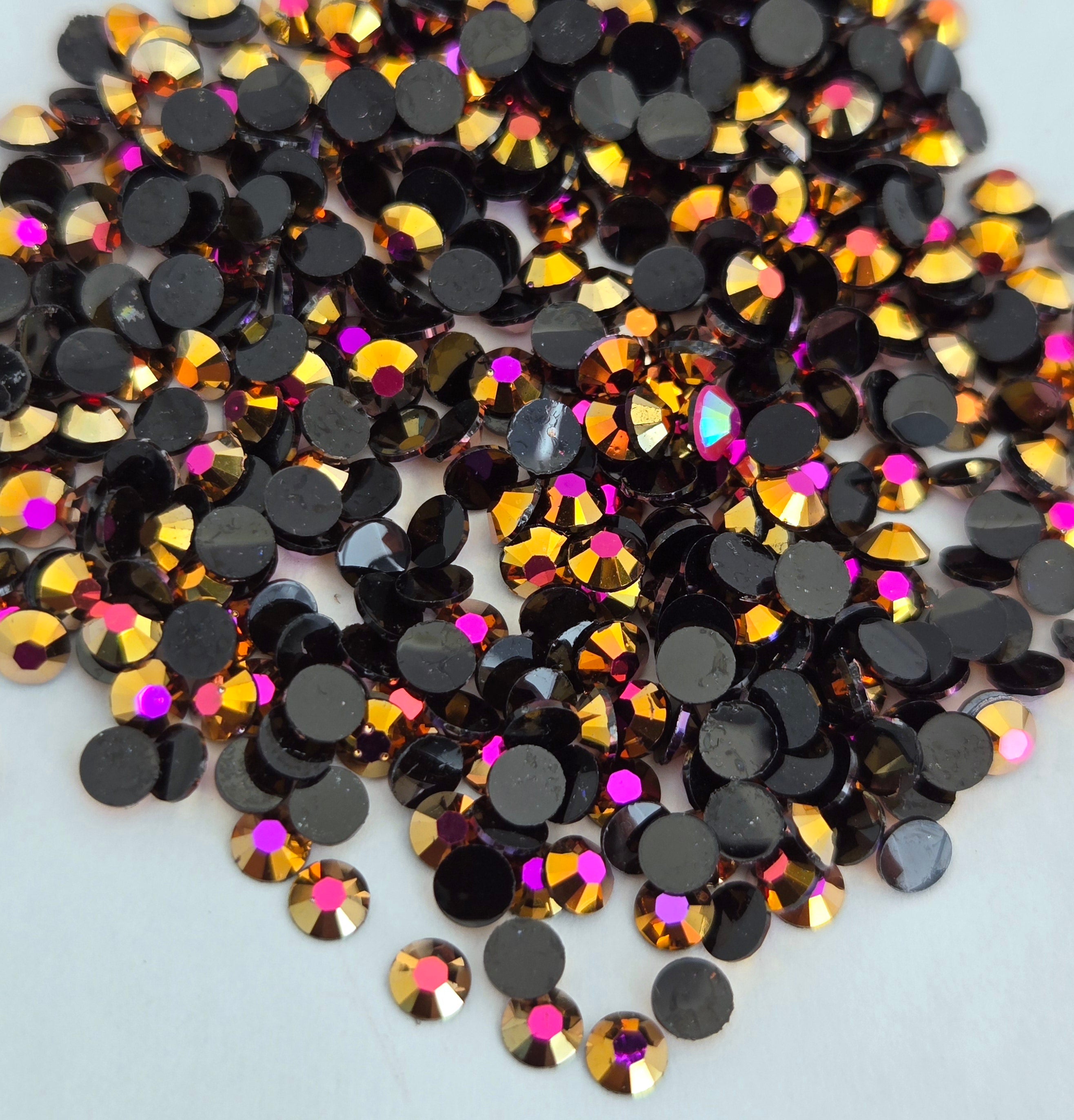 MajorCrafts Rose Gold AB Flat Back Round 14 Facets Resin Rhinestones C71
