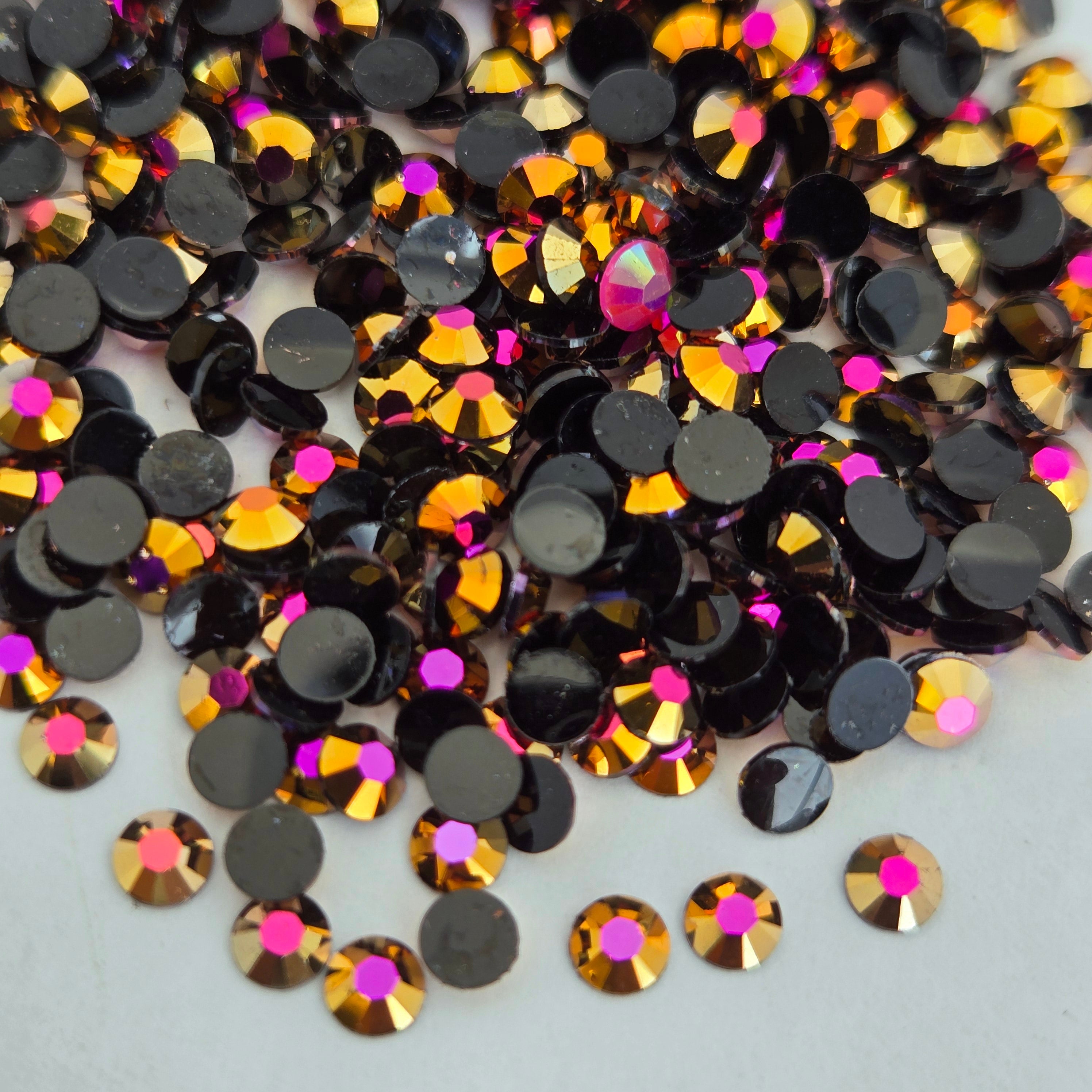 MajorCrafts Rose Gold AB Flat Back Round 14 Facets Resin Rhinestones C71