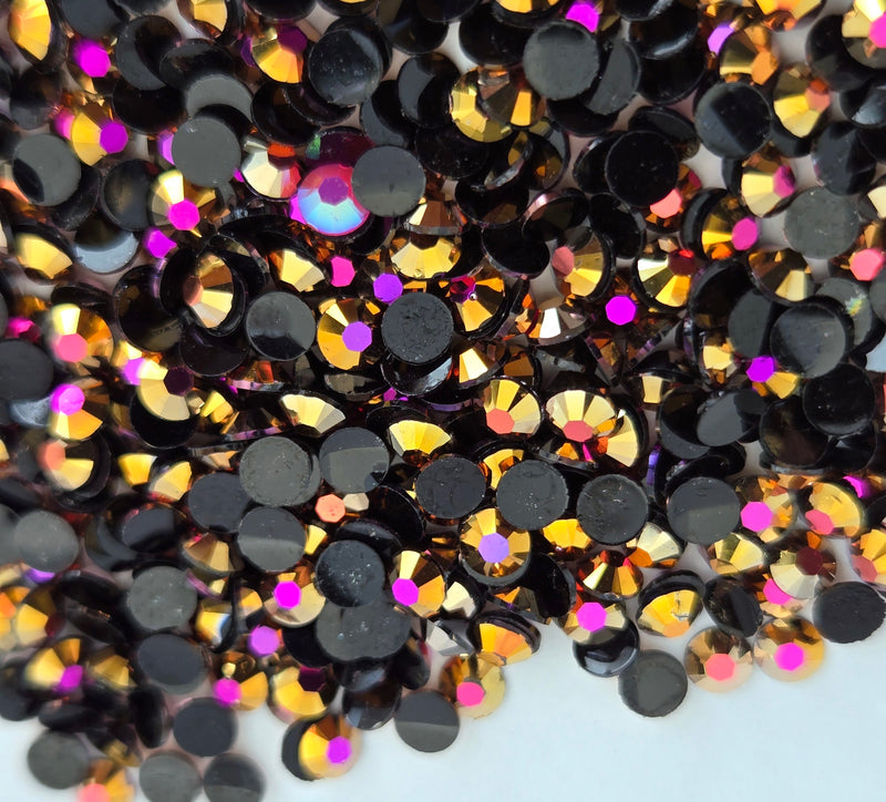 MajorCrafts Rose Gold AB Flat Back Round 14 Facets Resin Rhinestones C71