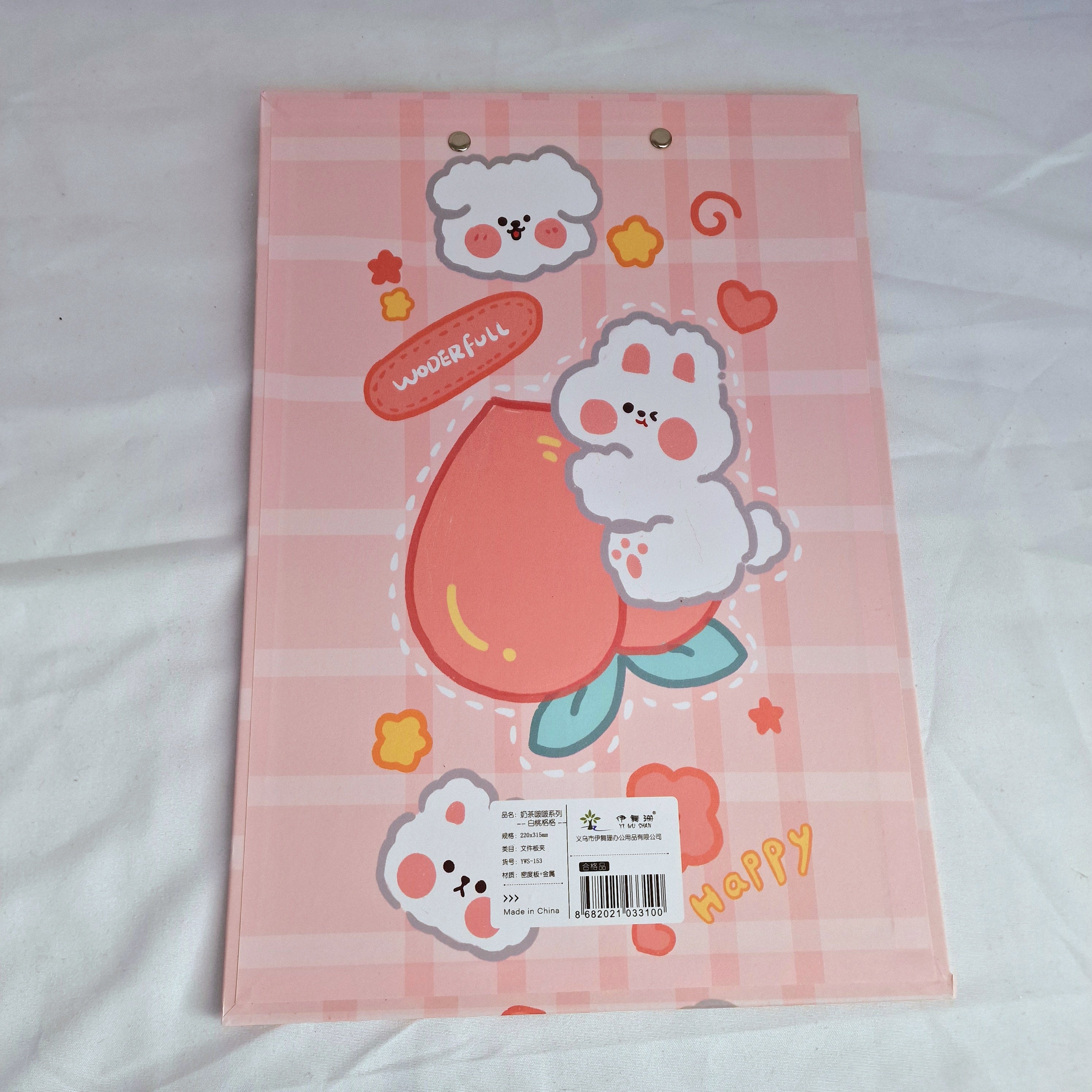 MajorCrafts Pink & White Happy Rabbit Printed Kawaii themed A4 Clipboard CB01