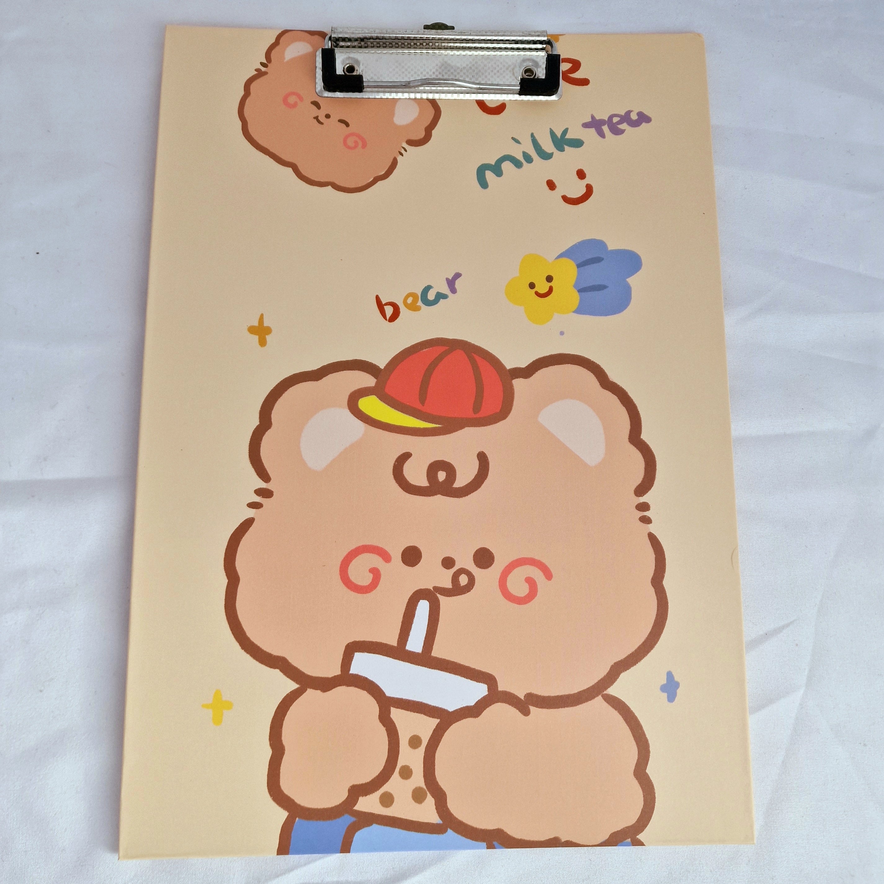 MajorCrafts Yellow & Brown 'Milk Tea' Bear Printed Kawaii themed A4 Clipboard CB02