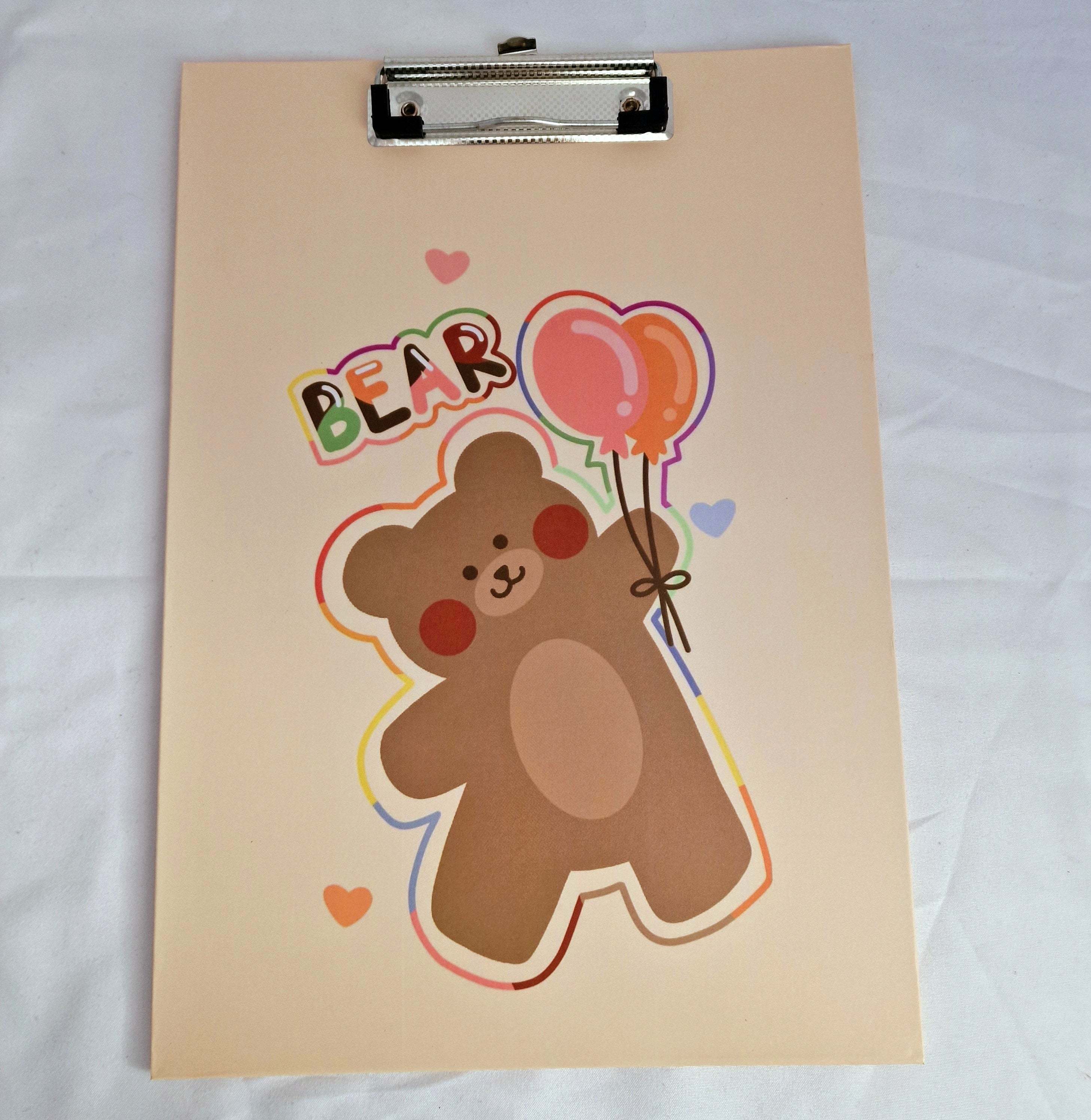 MajorCrafts Cream & Brown 'Balloon' Bear Printed Kawaii themed Novelty A4 Clipboard CB03