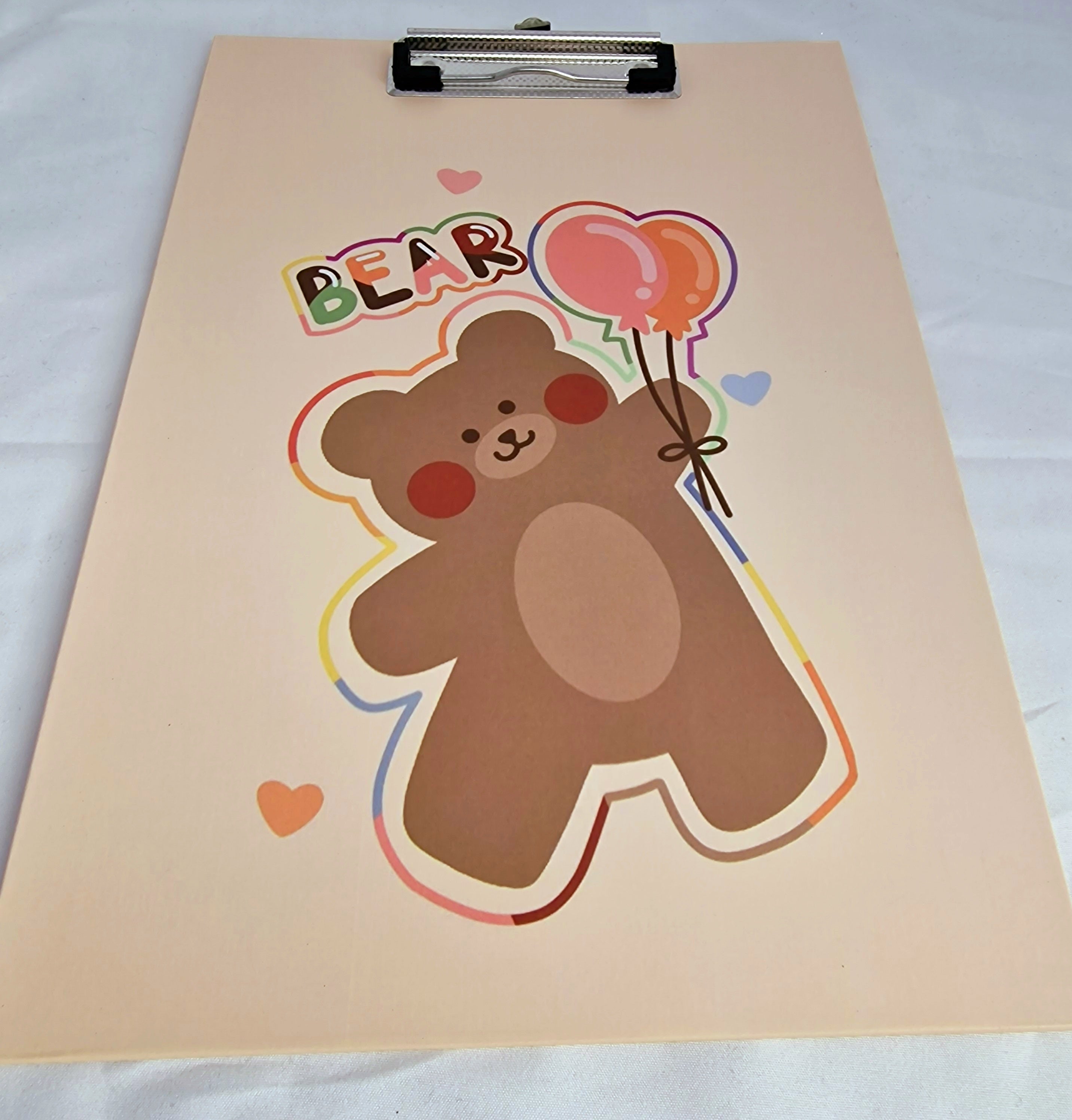 MajorCrafts Cream & Brown 'Balloon' Bear Printed Kawaii themed Novelty A4 Clipboard CB03