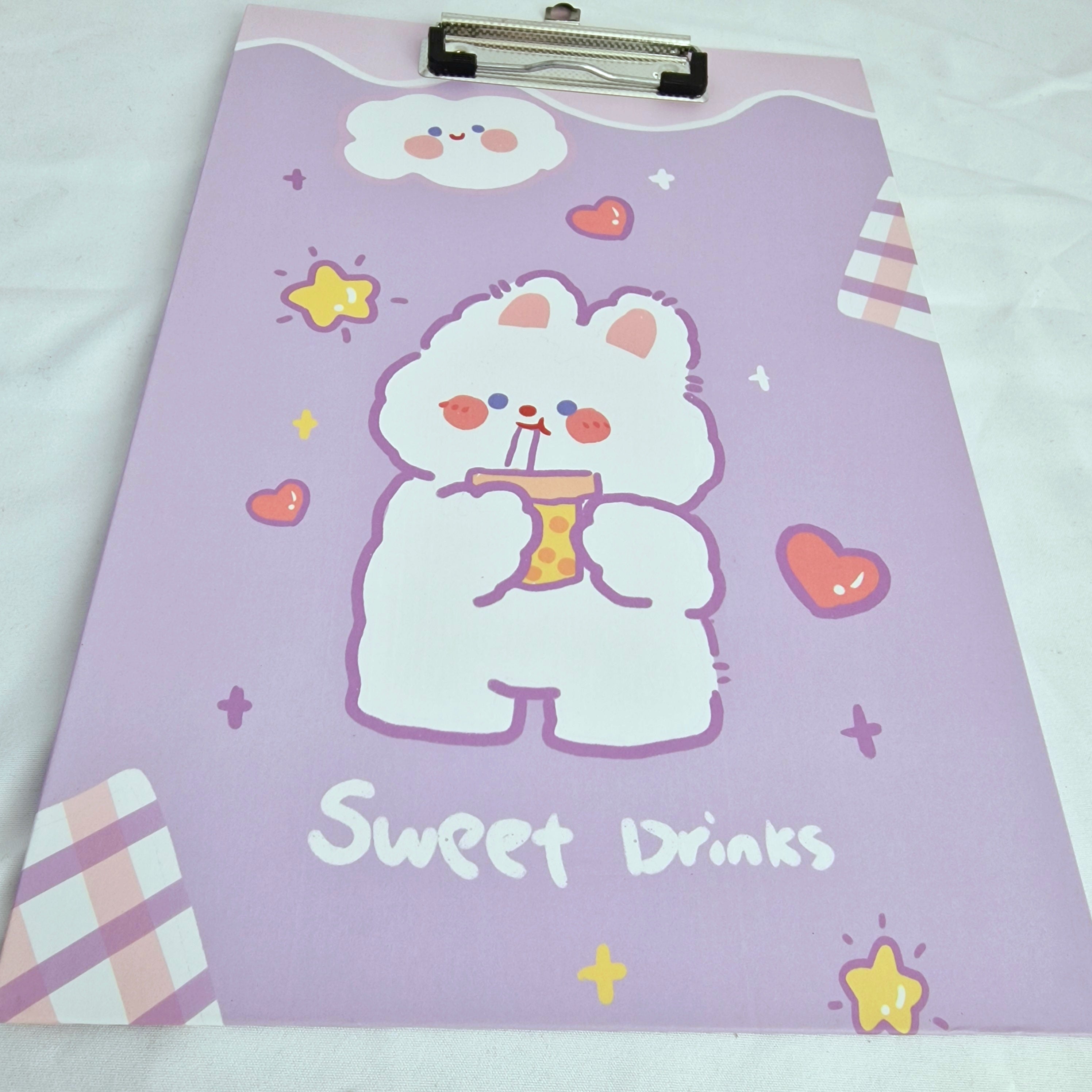 MajorCrafts Purple 'Sweet Drinks' Rabbit Printed Kawaii themed Novelty A4 Clipboard CB06
