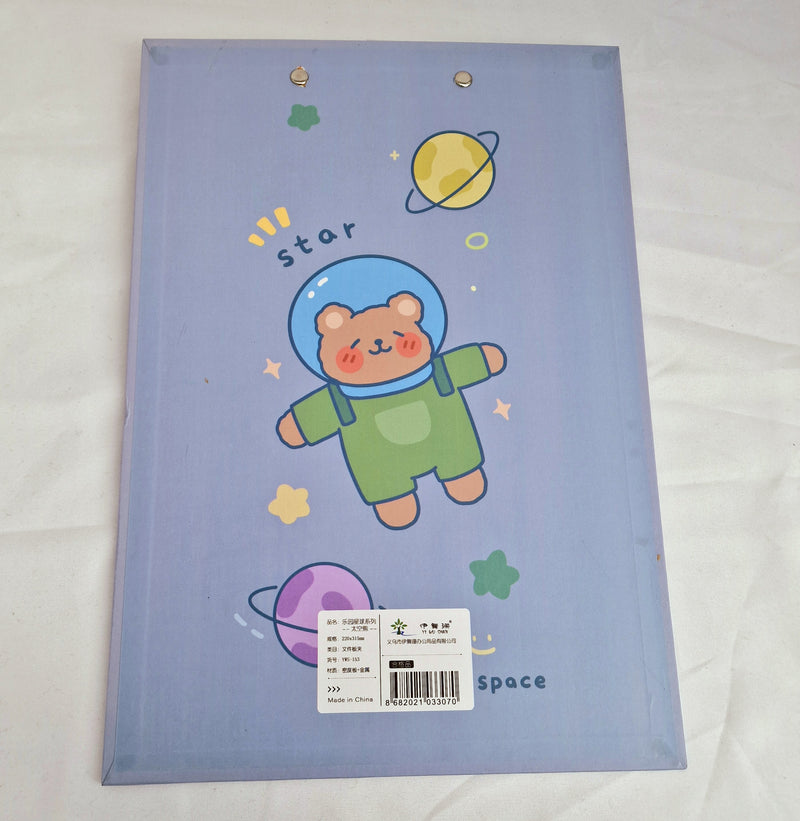 MajorCrafts Blue 'Travel in Space' Bear Printed Kawaii themed Novelty A4 Clipboard CB14