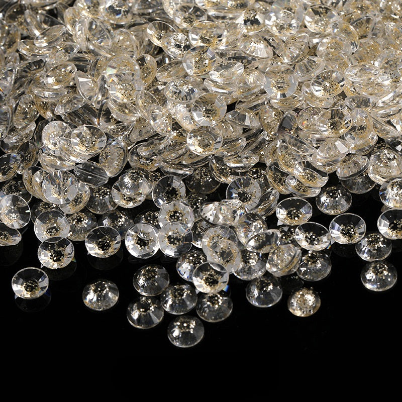 MajorCrafts Clear Champagne Glittered Flat Back Round 14 Facets Resin Rhinestones