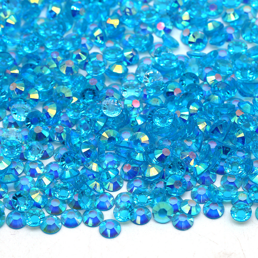 MajorCrafts Clear Ocean Blue AB Flat Back Round 14 Facets Resin Rhinestones T28