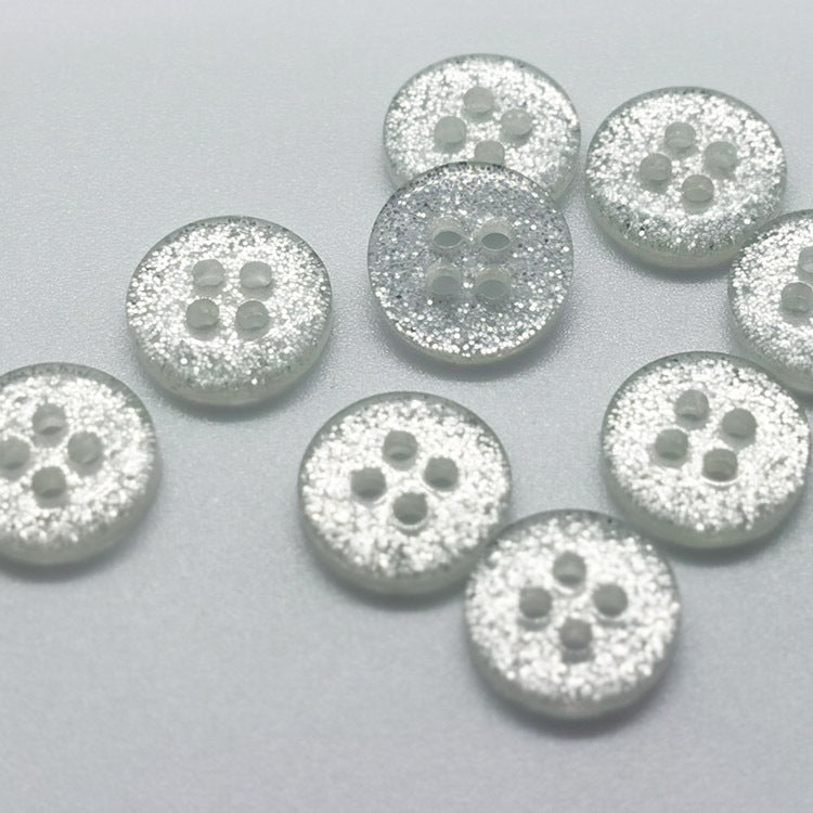 MajorCrafts 80pcs 11.5mm Clear Silver Glitter 4 Holes Round Sewing Resin Buttons