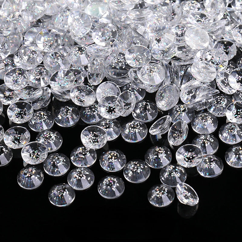 MajorCrafts Clear Silver Glittered Flat Back Round 14 Facets Resin Rhinestones