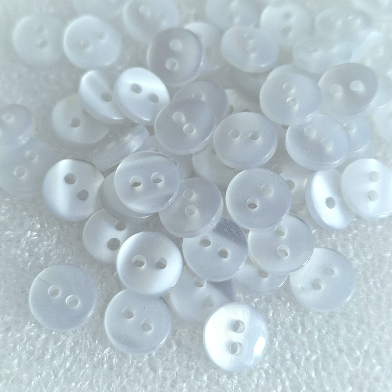 MajorCrafts 80pcs 9mm Clear White Pearlescent 2 Holes Small Round Resin Sewing Buttons