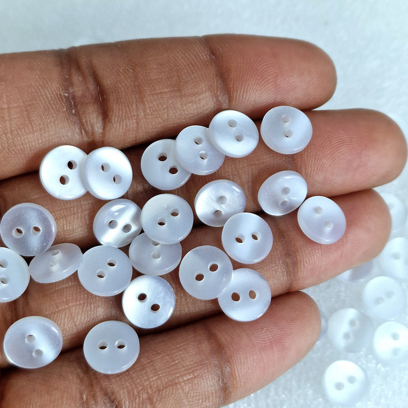 MajorCrafts 80pcs 9mm Clear White Pearlescent 2 Holes Small Round Resin Sewing Buttons